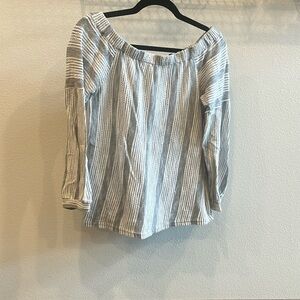 Light Grey and White Striped Off-The-Shoulder Top